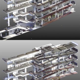 3D計測 大学キャンパス 斜路棟断面作成